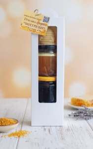 Подаръчен комплект с буркан Билков мед, Мед с прашец и Восъчна свещ