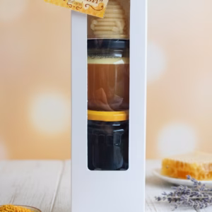 Подаръчен комплект с буркан Билков мед, Мед с прашец и Восъчна свещ