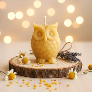 Ръчно изработена восъчна свещ с форма на Бухал от жълт пчелен восък, декорация за дома