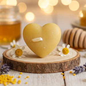 Ръчно изработена восъчна свещ с форма на сърце от жълт пчелен восък